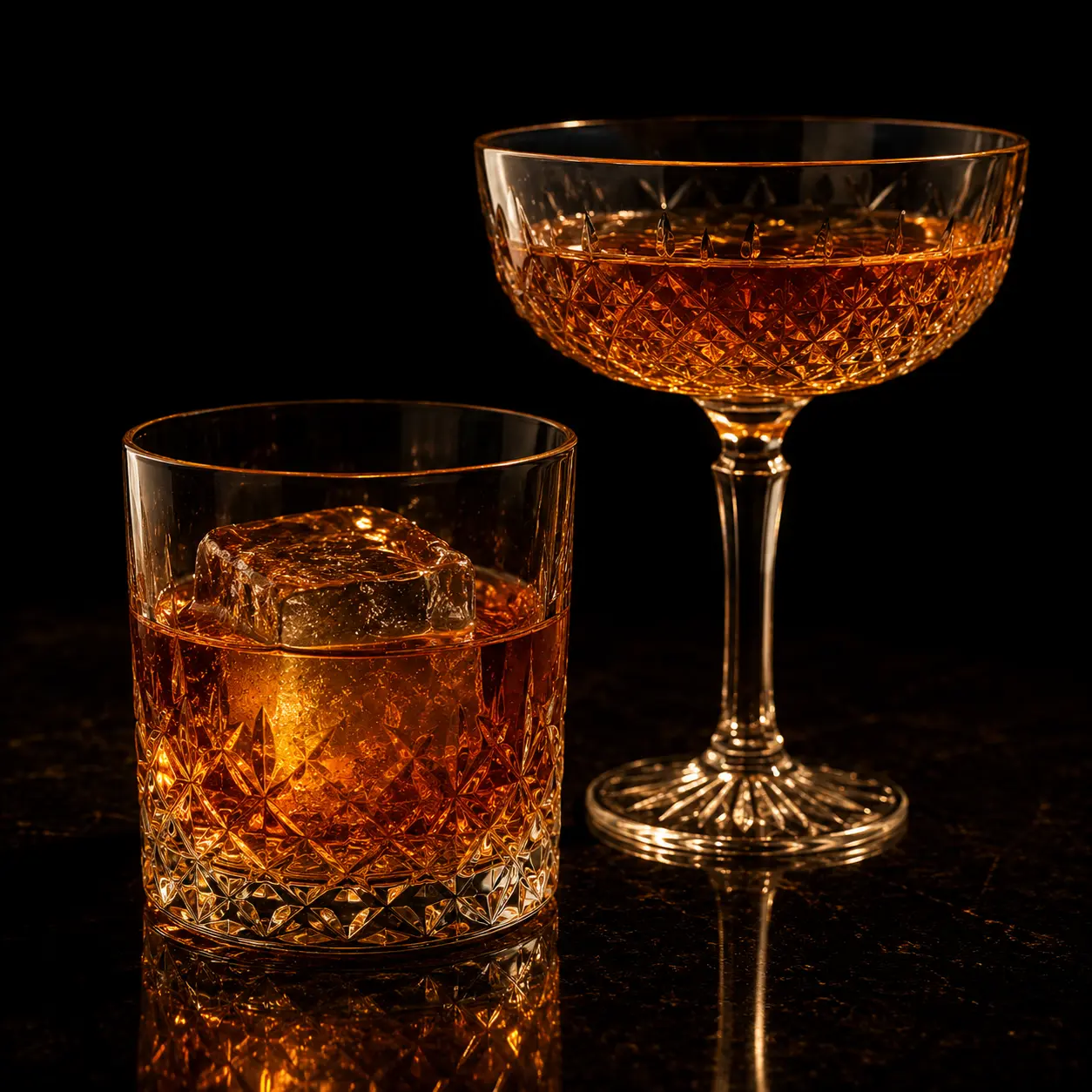 Cristalería de diseño: copas y vasos old-fashioned para coctelería de autor